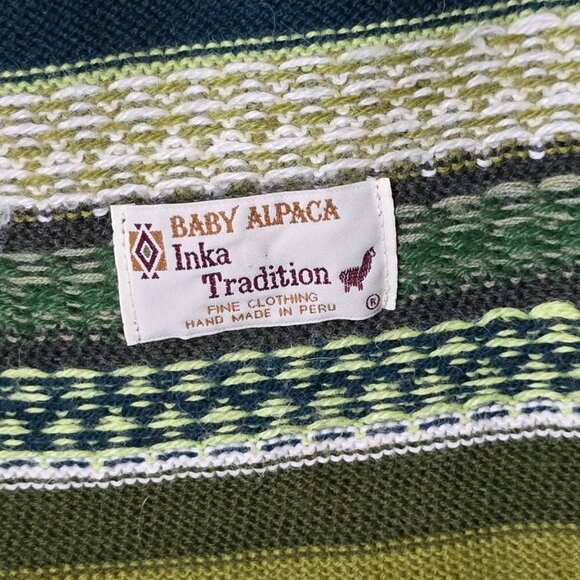 Inka Traditions Baby Alpaca Hand Made in Peru Oversized Scarf Green White 24x64 - Picture 2 of 4